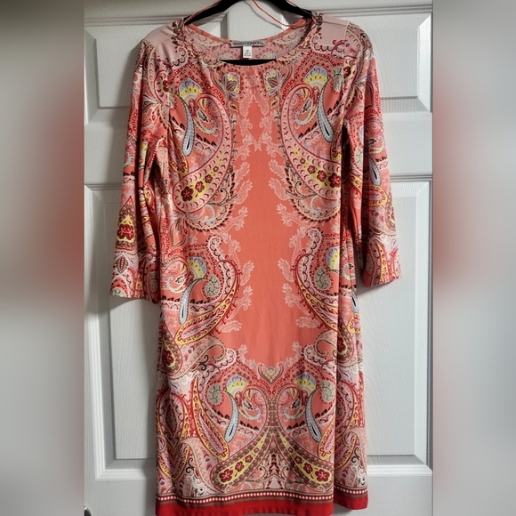 Maggy London Dresses & Skirts - Maggy London Womens Elegant Paisley Coral Dress 3/4 Sleeves - Size 12